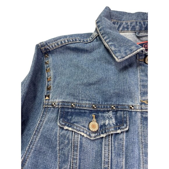 Boom Boom Jeans Womens Denim Trucker Jacket M Vintage Y2K Studded Distressed - Picture 5 of 10